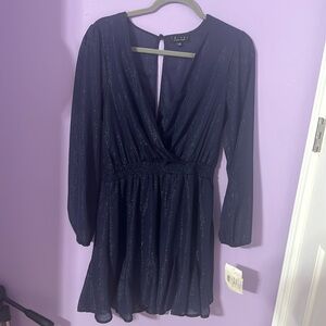 Trixxi Navy Blue Glitter Long Sleeve Dress